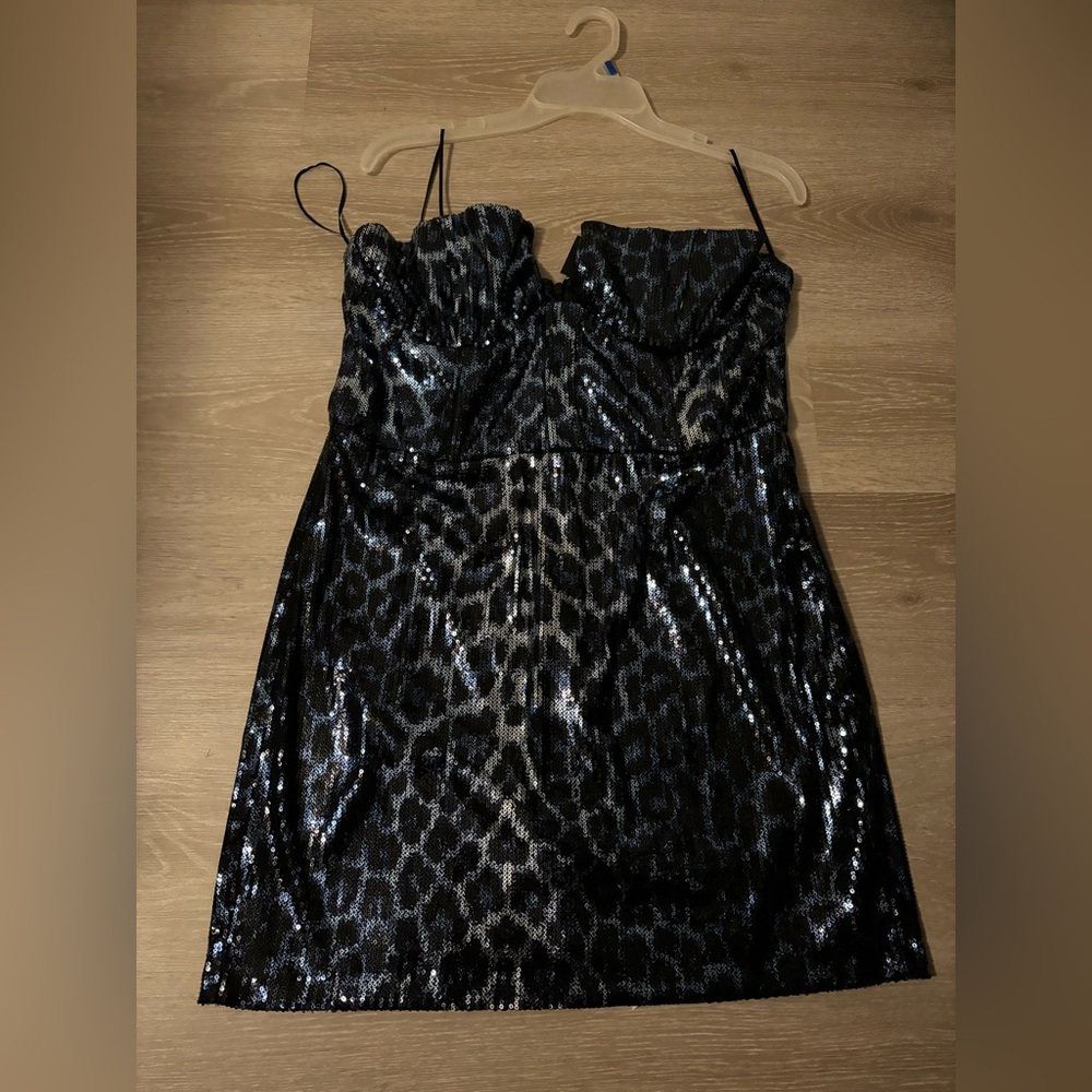 Zara Black and Silver Leopard Print Dress